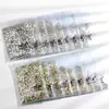 Pedras de Strass Redondas de Vidro com Fundo Plano, Pedras de Strass Grau A para Vendas Transfronteiriças, Pedras de Strass de Fundo Plano Prateado para Nail Art e Acessórios de Moda - Branco AB