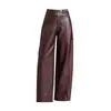 Calça casual da moda e versátil de cintura alta, que emagrece e alonga, para mulheres, nova calça harém solta de outono 2026, calça de couro PU
