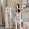 Pijama de Tres Piezas Estilo Japonés Veraniego Dulce Estampado de Manga Corta con Traje de Una Sola Pieza para Casa y para Salir para Mujeres