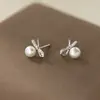 Pendientes de Plata de Ley S925 Nalan, Dulces Pendientes de Perla con Lazo Totalmente Diamantados, Pendientes Elegantes para Combinar Diariamente M07537