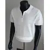 Camisa polo camisa de tricô camiseta de manga curta lapela masculina polo com meio zíper listrada estilo old money verão cruzamento de fronteira fábrica atacado