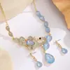 Juego de Collar y Pendientes Nupciales de Lujo Ligero Incrustados con Diamantes, Accesorios para Vestido de Novia Estilo Coreano, Juego de Dos Piezas de Cadena para Clavícula de Zirconia de Aleación