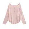 Camiseta de Manga Larga Fina de Verano Estilo Puro Deseo para Mujer Holgada Perezosa Adelgazante de Longitud Media Chica Popular Cuello en V Protector Solar Top