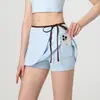 Minifalda deportiva anti-exposición para mujer, bloques de color, falso dos piezas, cordón, falda de tenis, secado rápido, con bolsillos, falda de yoga