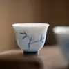 Taza de Té Doméstica de Bambú Azul Pintado a Mano de las Dinastías Tang y Song Tamaño Pequeño Taza de Cata de Té Kung Fu Azul y Blanco Teñido con Tinta Taza de Té para Eruditos