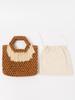 Bolso de Mano con Borlas de Gran Capacidad, Bolso Tejido a Mano, Bolso de Perlas para Vacaciones en la Playa para Mujer, Bolso de Perlas de Madera Estilo Étnico
