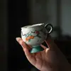 Taza de Té con Asa de Oreja de Tambor de Flores Naranja Gato Suerte Naranja Persimón Pintada a Mano Ji Flint Rojo Juego de Té Kung Fu Taza de Degustación de Té con Boca de Flor para el Hogar Taza Individual