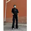 Jeans Negros Acampanados Sueltos Oscuros Estilo High Street Americano con Múltiples Cremalleras, Diseño Único, Pantalones Casuales Unisex