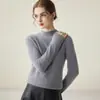 Suéter novo de outono e inverno 100% cashmere, simples e versátil, para mulheres, gola alta discreta, manga longa, pulôver, corte justo, suéter base de malha