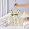 Roupa de Bebê Verão Floral Crepe Macacão de Alça para Bebê Fio de Algodão Respirável Fino Elegante Macacão de Escalada para Meninas e Bebês