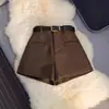 Ropa de Abrigo para Mujer Pantalones Cortos de Lana Petite 2026 Otoño/Invierno Grises Cintura Alta Shorts de Glúteo Versátiles Adelgazantes Pantalones de Pierna Ancha Línea A