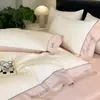 Conjunto de cama de luxo de alta qualidade com quatro peças de algodão de fibra longa, lençol e capa de edredom 100% algodão, conjunto de cama totalmente em algodão para dormitórios estudantis, conjunto de três peças