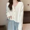 Tops de nicho para mujer para principios de otoño 2022, nuevo tejido de punto con cuello en V, cárdigan suéter corto de invierno, estilo artístico