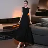 Moda Femenina Verano 2026 Cuello Redondo Sin Mangas Profusamente Adornado Cintura Fruncida con Volantes Vestido de Noche Elegante