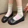 Zapatos de mujer de otoño que aumentan la altura, bailarinas de punta redonda con lazo estilo coreano, zapatos Mary Jane planos de lunares para mujer, zapatos casuales de un solo color