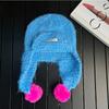 Estilo Coreano Ins Otoño e Invierno Mahai Felpa Protección para las Orejas Sombrero Lei Feng de Color Contrastante con Pompon de Piel Protección para las Orejas Cálido Sombrero de Punto para Mujer Cara Pequeña