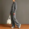 Moda Femenina 2026 Europea y Americana Transfronteriza Casual Color Sólido Cuello Alto Chaqueta Cardigan y Pantalones Rectos Conjunto de Dos Piezas