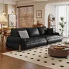 Sofá de cuero genuino color crema minimalista italiano adecuado para apartamentos pequeños y grandes sala de estar lujo ligero fila recta estilo retro sofá de piel de vaca de capa superior
