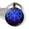 Chaveiro Exquisito de Cristal Luminoso Símbolo das Doze Constelações Libra Bola Redonda de Cristal Chaveiro de Capricórnio
