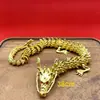 Ornamento de Dragão Dourado de Cinco Garras em Liga Metálica com Cabo Móvel, Decoração de Dragão Chinês Atrator de Riqueza para Mesa de Casa e Escritório