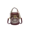 Bolsa Cilíndrica Bordada Estilo Nacional, Bolso de Mano de Bufanda de Seda de Alta Gama, Bolso de Hombro Versátil de Moda, Bolso Cubo Cruzado Retro, Moderno