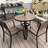 Conjunto de Mesa e Cadeiras de Madeira-Plástico para Exterior em Metal Pátio Mesa de Jantar de Lazer para Exterior Anti-corrosão Mesa e Cadeiras Pequenas para Varanda Aberta Jardim