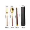 Conjunto de Talheres Coreanos de Aço Inoxidável com Três Peças, Incluindo Hashi de Madeira, Colher e Garfo para Estudantes, Talheres Portáteis para Uso Externo