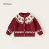 Ropa para niños Youbao Huzhou Zhili, cárdigan para niños grandes, ropa roja Fair Isle para niñas, suéter infantil de cuello redondo con oso