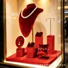 Soporte de Exhibición de Joyería de Lujo Ligero para Anillos, Collares y Pendientes, Accesorios de Exhibición de Joyería de Terciopelo Rojo para Escaparates