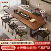 Cama Luohan com conjunto de mesa de chá e cadeiras de madeira maciça, mesa de chá e escrivaninha de madeira de nogueira estilo chinês novo inspirado em Zen para uso doméstico, de dupla finalidade