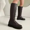 Botas de caballero de tacón alto para otoño e invierno 35-49 Botas de tubo alto para mujer de Europa y América, con punta redonda, suela gruesa, antideslizantes, cremallera trasera, talla grande