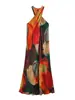 Comercio exterior transfronterizo ropa de mujer estilo resort costero francés moda europea y americana vestido largo estampado cuello halter 7932169