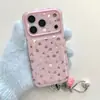 Funda linda de oso fresa dorada adecuada para iPhone 17 Pro Max, soporte para iPhone 16, colgante para iPhone 15 para mujer
