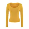 Ins Ropa de Mujer al por Mayor Estilo Europeo y Americano Transfronteriza Deseo Puro Cuello Bajo Mostrar Pecho Manga Larga Ajustado Elástico Ribeteado Camiseta Base