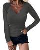 Camiseta Top Casual Feminina de Manga Longa, Cor Sólida Canelada, Decote em U Profundo, Estilo Europeu e Americano, para Primavera e Inverno, Cruzamento de Fronteiras, Moda Picante Europeia e Americana