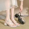Sandalias de Moda Teahoo para Niñas con Tacón Grueso, Puntera Cuadrada y Redonda, Doble Correa, Hebilla con Pedrería en Forma de Corazón, Lindas Sandalias de Punta Abierta