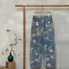 Jeans de Verano de Moda 2025 Estilo Chino Lavados de Mezclilla Cintura Media Adelgazantes Estampados Tachonados con Pedrería Rasgados
