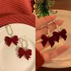 Brincos de Laço de Veludo Vermelho para Mulheres 2024 Novos Brincos da Moda Outono e Inverno Brincos de Noiva Brincos Clipes de Orelha