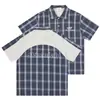 Savagebase Camisa de Cuadros Patchwork de Color Contrastante Estilo Retro Americano Verano Casual Holgada de Media Manga con Cuello