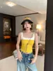 Diseño de Bloques de Color Falso de Dos Piezas, Versátil para el Trabajo y el Uso Casual, Imprescindible para Personas Perezosas, Camisola Ajustada de Cuello Cuadrado con Copas Fijas, Venta al por Mayor