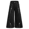 Estilo Calle Subcultura Cremallera Rasgado Patchwork Dobladillo Crudo Jeans de Mezclilla Hombres Otoño Nuevo Holgado Pierna Ancha Casual Pantalones Largos Mujeres