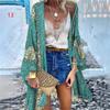 Mulheres 2024 Europeu e Americano Tendência Transfronteiriça Nova Moda Casual Férias Morcego Manga Comprida Cardigan Impresso Top