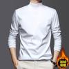 Camiseta Masculina de Manga Comprida com Gola Média Alta, Veludo Fino Similar à Seda, Top Quente Forrado com Lã, Camiseta de Veludo Alemão de Dupla Face