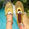 Sandálias de Malha Planas Slip-On com Bico Redondo e Fivela de Metal, Novo Estilo Europeu e Americano, Tamanho Grande, para Mulheres, em Estoque, Transfronteiriço, Primavera e Outono de 2026