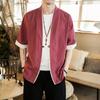 Verão Novo Terno Loose Tang Cardigan Masculino Japonês com Fivela e Quimono Estilo Chinês Robe Casaco Meia Manga Roupas Masculinas