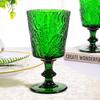 Vaso de jugo de vidrio en relieve vintage grueso verde de aspecto alto para el hogar Shangyuan, copa de vino tinto de pie alto
