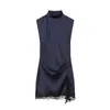 Comércio Exterior Transfronteiriço Atacado Moda Feminina Outono e Inverno 2025 Patchwork de Renda Estilo Europeu e Americano Vestido Mini de Cetim de Seda