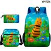 Mochila Escolar de Crecimiento de Jardín con Diseño de Cruz 3D, Estuche, Bolso de Hombro Set de Tres Piezas con Estampado