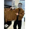 Jaqueta Retrô Americana de Gola Alta para Primavera e Outono Cor Sólida Várias Cores Disponíveis Tecido Crocante Roupa Casual Diária Masculina Top Versátil