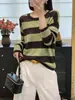 Suéter de Punto para Mujer, Estilo Casual Holgado Perezoso, Rayas Coreanas y Bloques de Color, Lana Fina, Nuevo Estilo Otoño 2026
